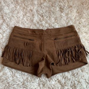Faux suede mini shorts with fringe